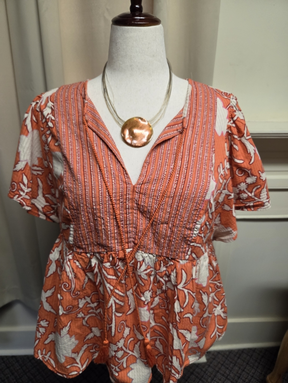 Knox Rose Women’s Orange Floral Peplum Top Size XXL